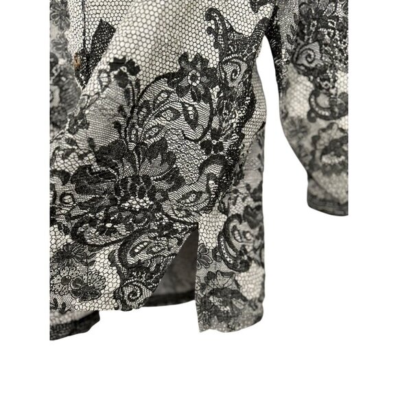 Citron Oriental Love Silk Blend Blouse Lace Like Print Black Gray 3/4 Slv Size S - Picture 4 of 9